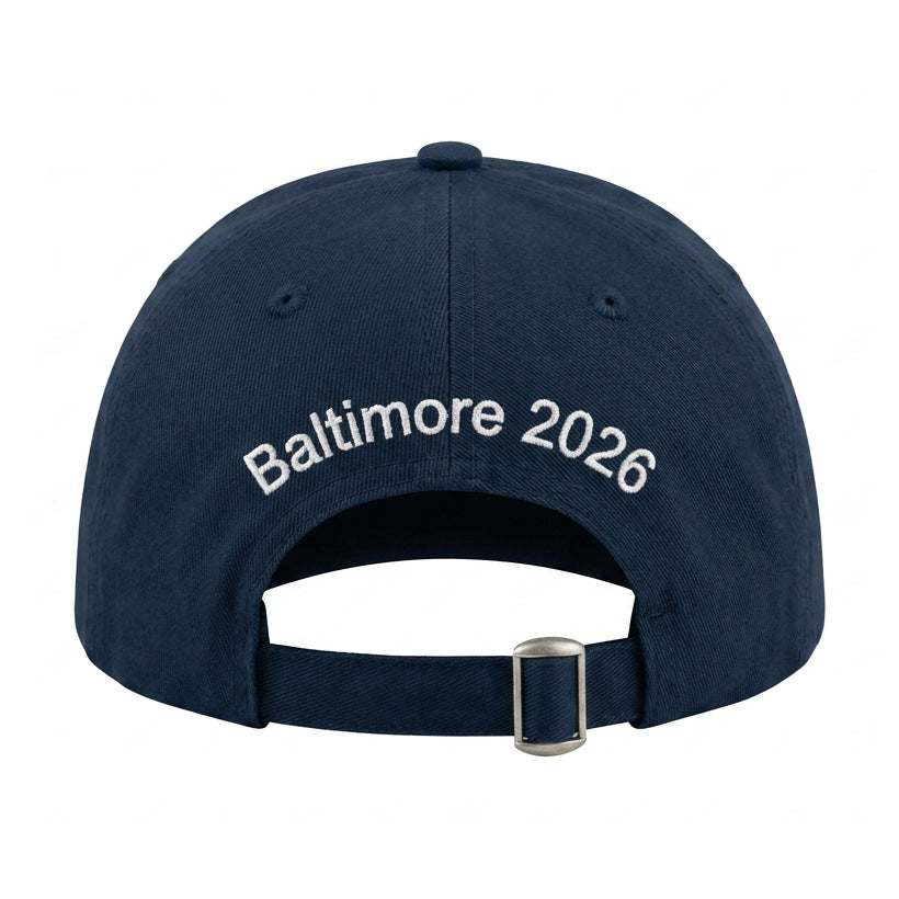 Sail250 Maryland Primary Logo, Ship, and Baltimore 2026 Embroidered Low Profile Hat with Adjustable Strap Navy Back View