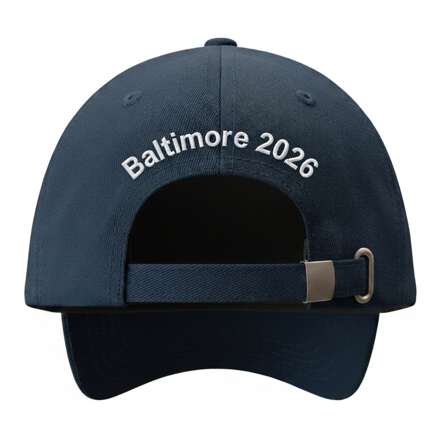 Sail 250 Maryland Logo, Ship, and "Baltimore 2026" Embroidered Patch Rope Hat with Adjustable Strap Back View