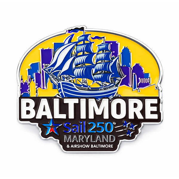 Sail 250 Logo BALTIMORE with Skyline and Sailing Ship Lapel Pin