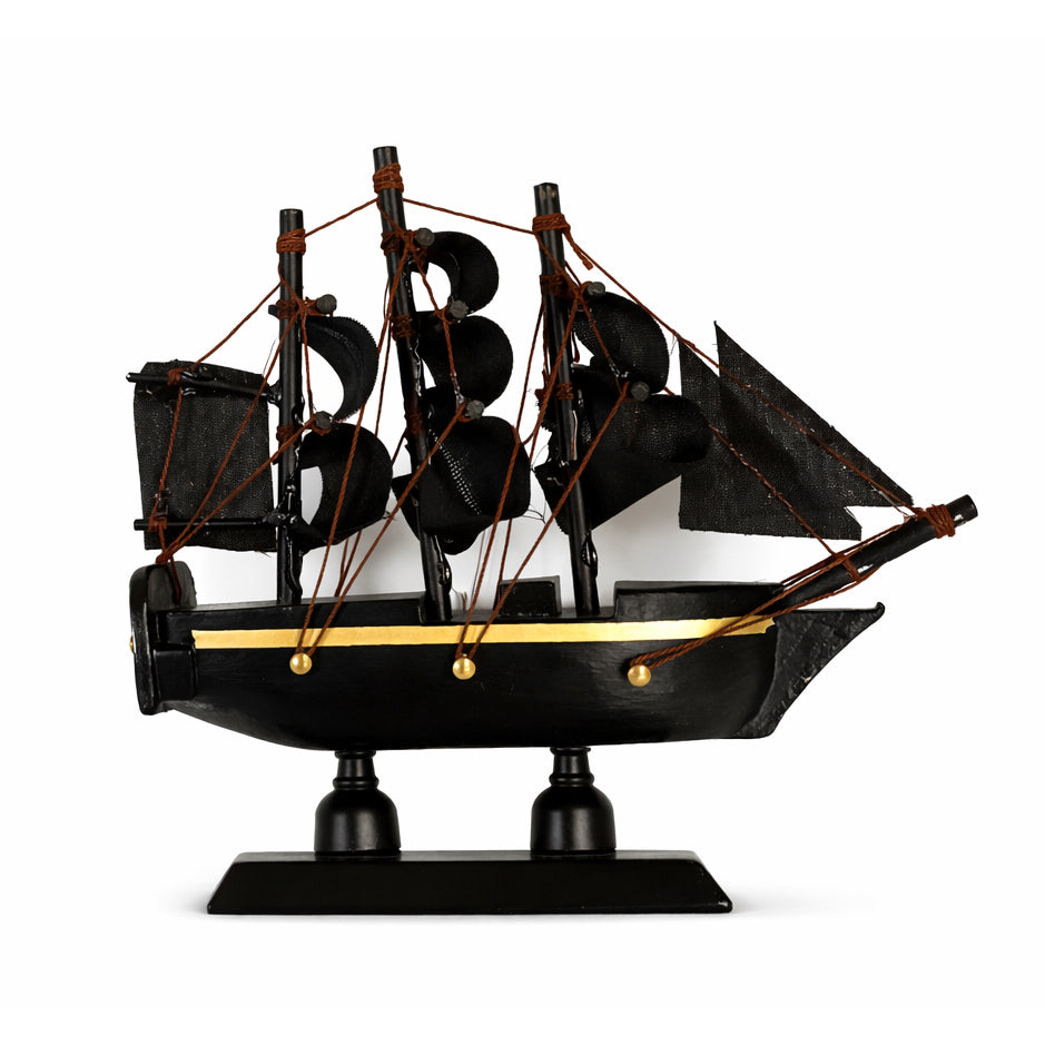 Tall Ship Black Pearl Pirate Miniature Model Ship 4" Length (Small) Right Bow Facing