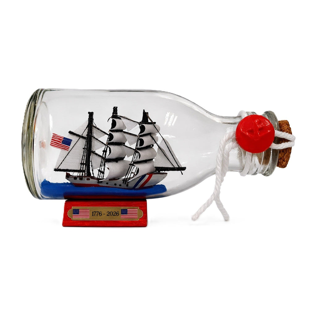 Tall Ship USCGC Eagle Bottle Display with Wooden Base