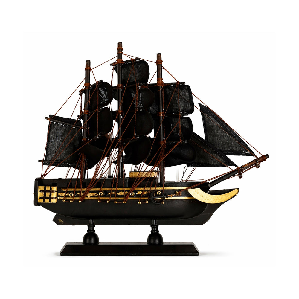 Tall Ship Black Pearl Pirate Miniature Model Ship 6" Length (Medium) Right Bow Facing