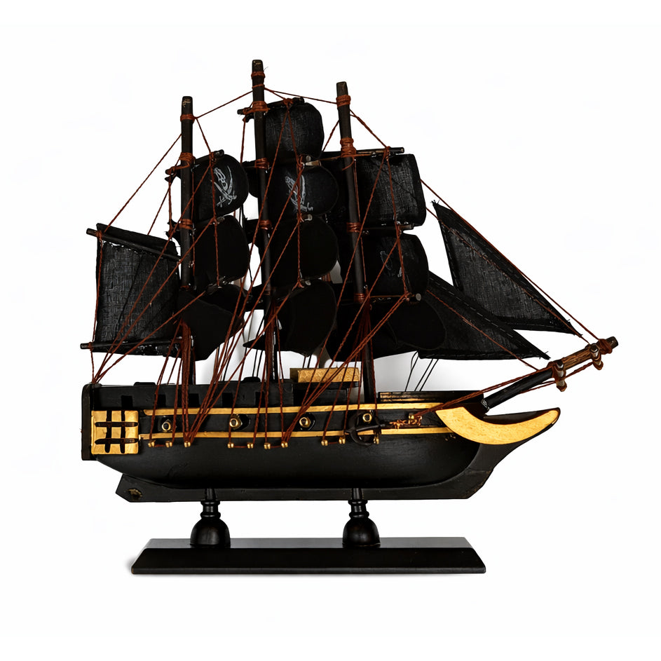 Tall Ship Black Pearl Pirate Miniature Model Ship 9" Length (Large) Right Bow Facing