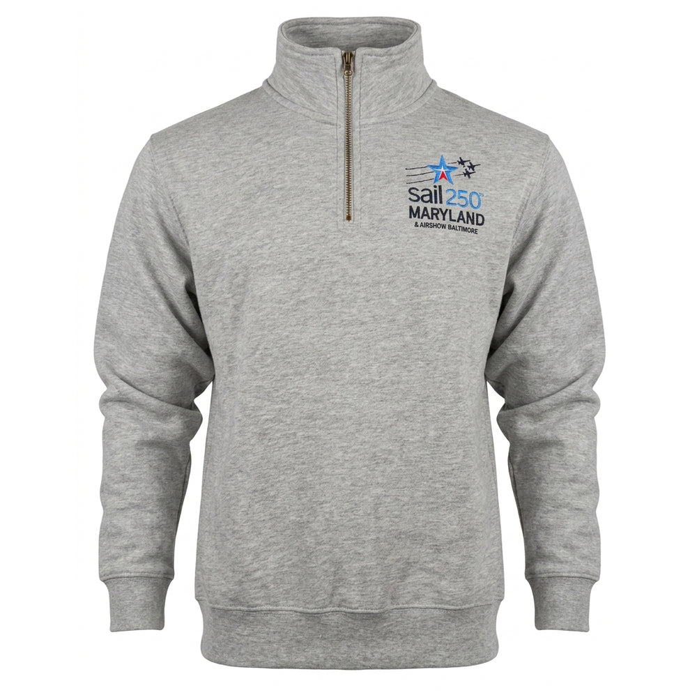 Sail250 Maryland Primary Logo Embroidered Cotton Long Sleeve 1/4 Zip Sweatshirt Gray