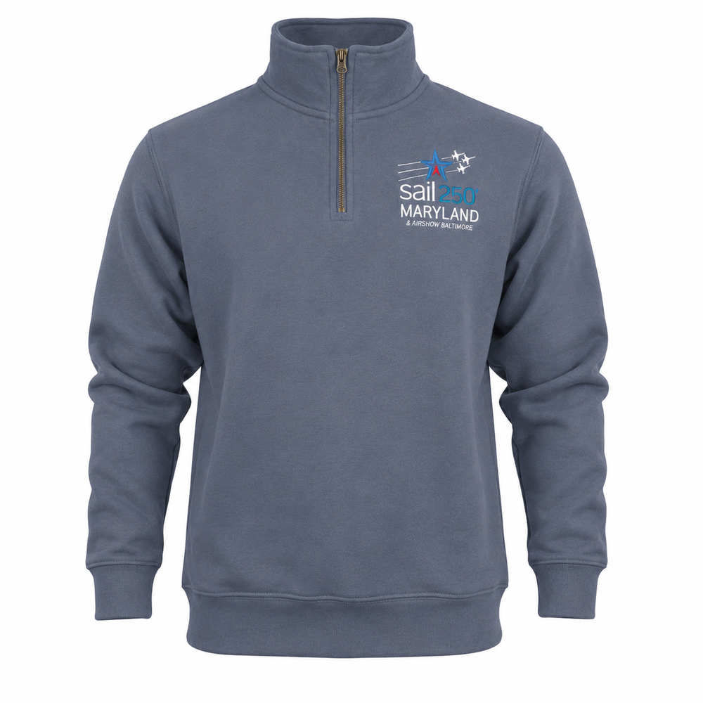 Sail250 Maryland Primary Logo Embroidered Cotton Long Sleeve 1/4 Zip Sweatshirt Navy