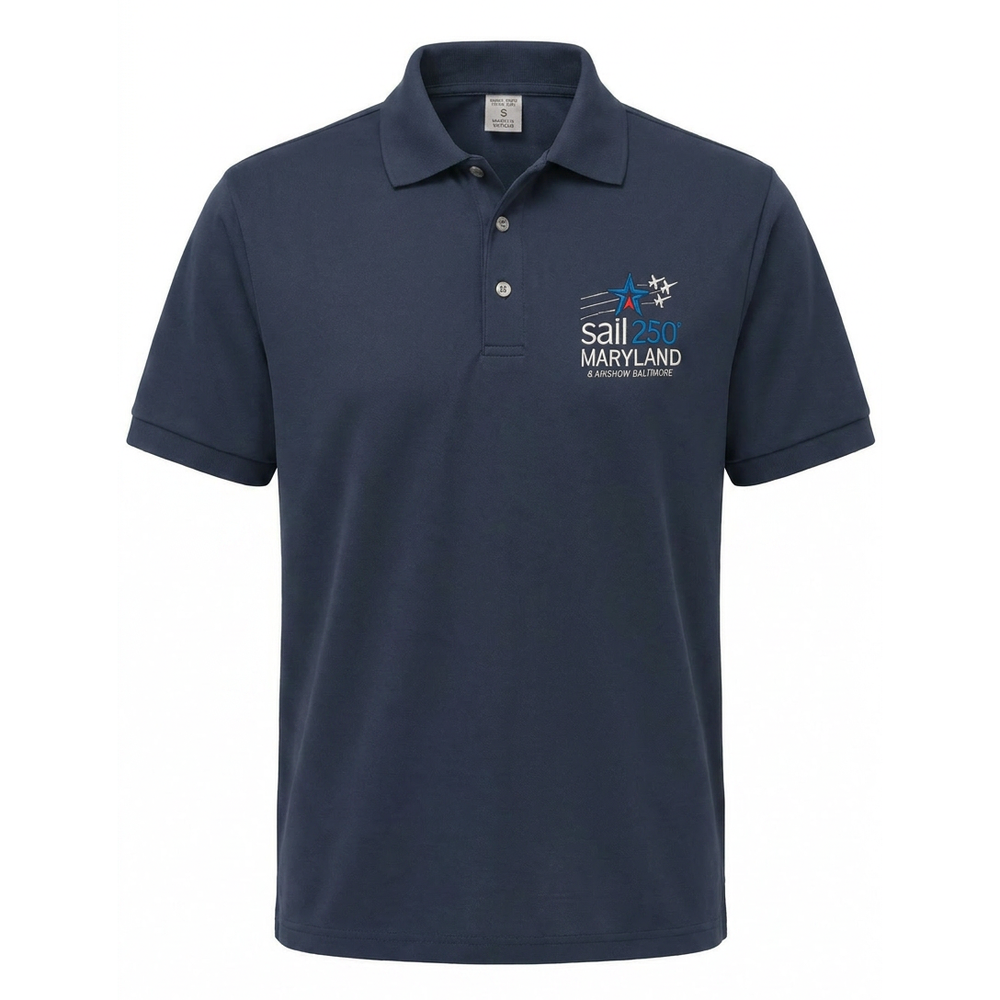 Sail250 Maryland Primary Logo Embroidered Pique Polo Shirt Short Sleeve Product View