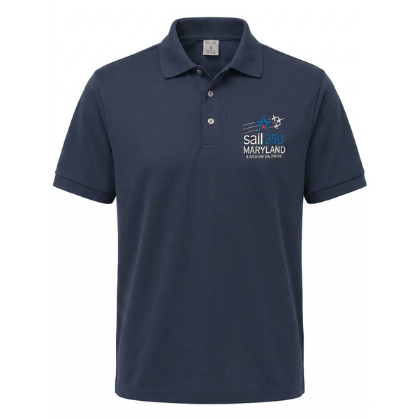 Sail250 Maryland Primary Logo Embroidered Pique Polo Shirt Short Sleeve Product View