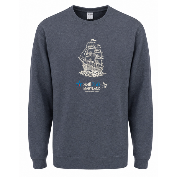 Sail 250 Maryland Embroidered Logo and Tall Ship Crewneck Navy