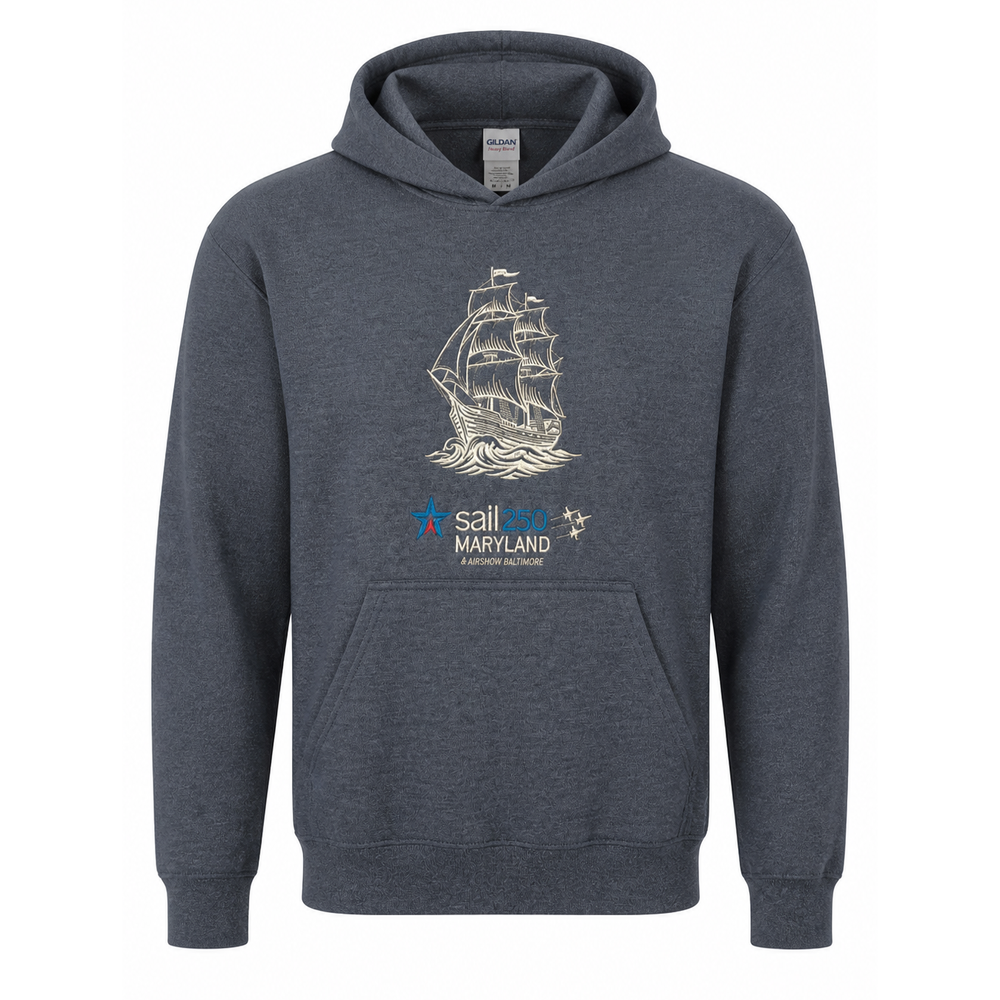 Sail 250 Maryland Embroidered Logo and Tall Ship Hoodie Navy Product View